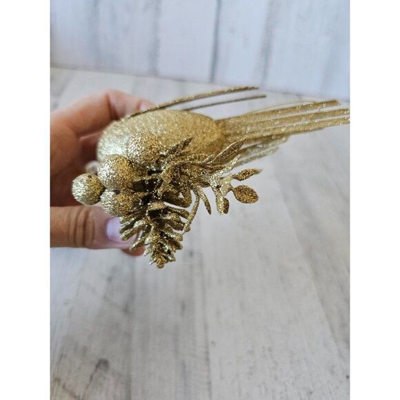 Gold bird ornament glitter Xmas tree - Picture 10 of 10